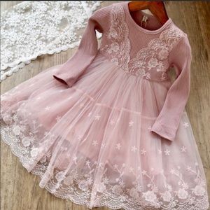 💗 Vintage Soft Pink Lace Princess Tulle Dress